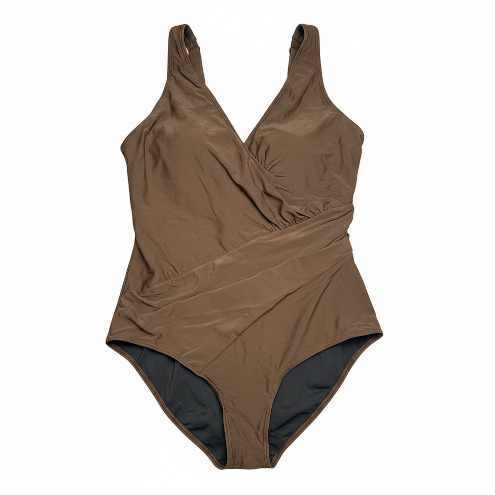 Women's SUUKSESS Retro Wrap One-Piece Swimsuit Deep Brown Size XL (Open Package)